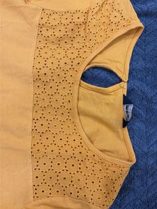 Mustard Yellow Eyelet Detail Top