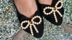 Elegant Black Ballet Flats with Pearl Bows