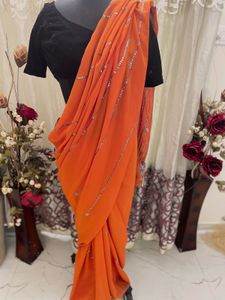 Elegant Orange Saree without blouse