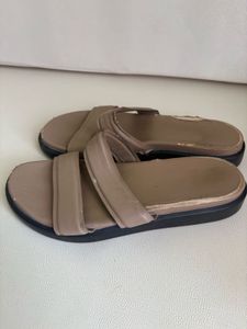 Beige Double Strap Slides