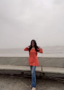 Red Bandhani Print Kurta with White Pants