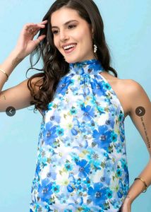 Floral Halter Neck Sleeveless Top