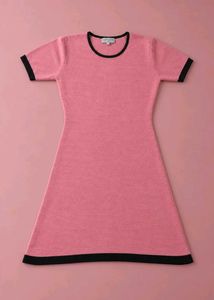 PINK A-LINE DRESS WITH BLACK CONTRAST TRIM