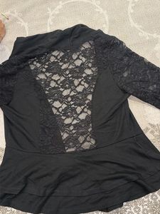 Elegant Black Lace Sleeve Peplum Top