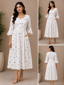 Chic White Floral Midi frock