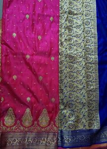 Vibrant Pink Silk Saree with Gold Weaving