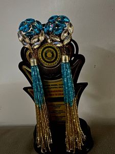 Stunning Teal &amp; Gold Tassel Earrings