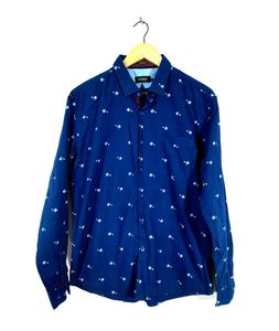 Navy Blue Printed Shirt For Men's