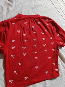 Cute Red Bow Print Crop Top