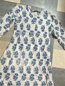 Blue Floral Print Cotton Kurta