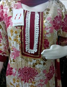 Elegant Floral Kurta Set with Dupatta
