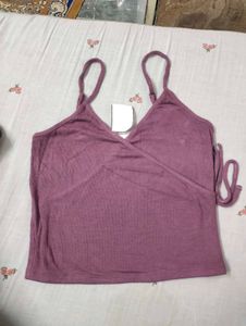 Mauve Ribbed Wrap Tank Top