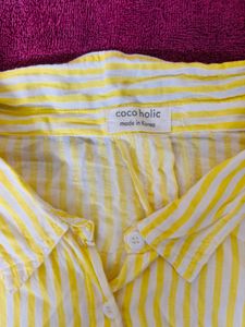 Yellow &amp; White Striped Button-Up Top