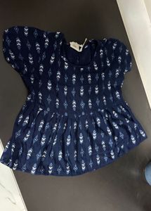 Navy Blue Printed Peplum Top