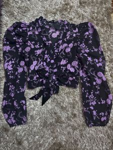 Chic Floral Print Tie-Front Top