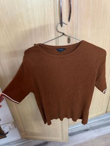 Brown Ribbed Knit Top