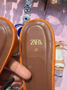 Zara Orange Satin Block Heels
