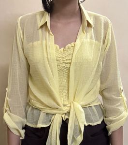 Sheer Yellow Wrap Blouse