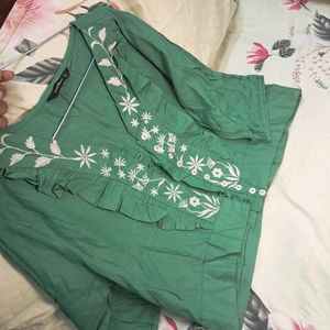 Green Embroidered Top