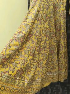 Mustard Yellow Printed Anarkali Kurta with Sequina