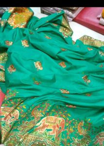 new Elegant Green Saree with Elephant Motif