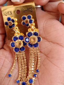 New blue and gold stone earings