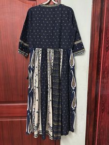 W Navy Blue Printed Kurta