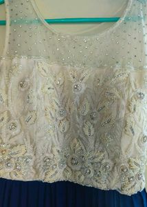Elegant Blue &amp; White Embellished Gown