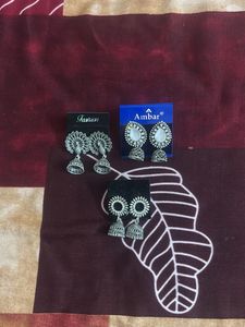 Set of 3 Oxidized Silver Jhumka Earrings