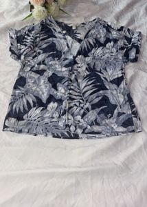 Tropical Print V-Neck Top