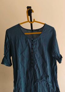 Teal Blue Linen Kurti
