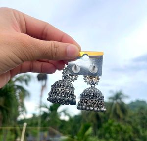 Oxidized Silver Jhumka Earrings