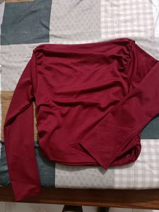 Maroon Long Sleeve Ruched Top