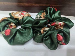 Satin Floral Scrunchies (Set of 2)