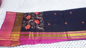 Navy Blue Saree with Pink Blouse