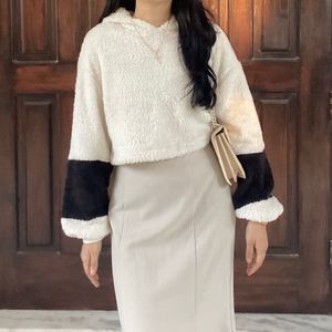 Korean Cozy Fleece Cropped Hoodie