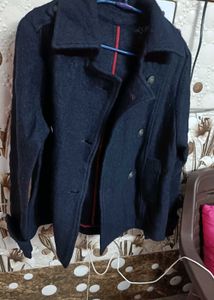 Navy Blue Wool Blend Coat
