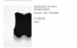Black Crop Top with Rhinestone Fringe