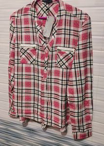 Red Checked Double Chain Pocket Western Women Cotton Top, Bust 40 XL