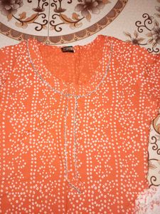 Elegant Orange Printed Cotton Suit Set with Dupatt