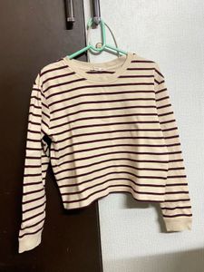 Cream Striped Long Sleeve Tshirt