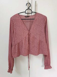 Shein Pink Dotted Peplum Blouse