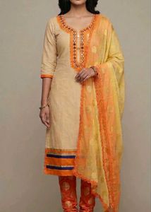 Elegant Beige and Orange Kurta Set