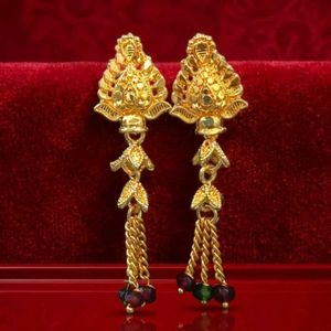 Gold Temple &amp; Drop Earrings Set