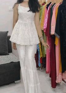 Elegant White Kurta Set with Palazzo Pants