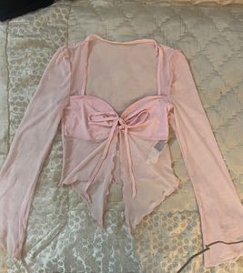 Sheer Pink Tie-Front Top