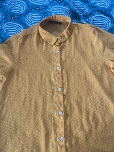 Yellow Polka Dot Button-Up Blouse