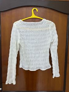 White Smocked Long Sleeve Top