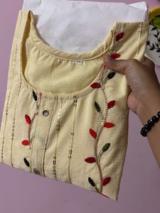 Cream Embroidered Kurta + Free Gift