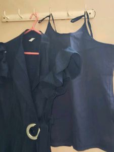 Stylish Navy Blue Wrap Dress  with inner 👗